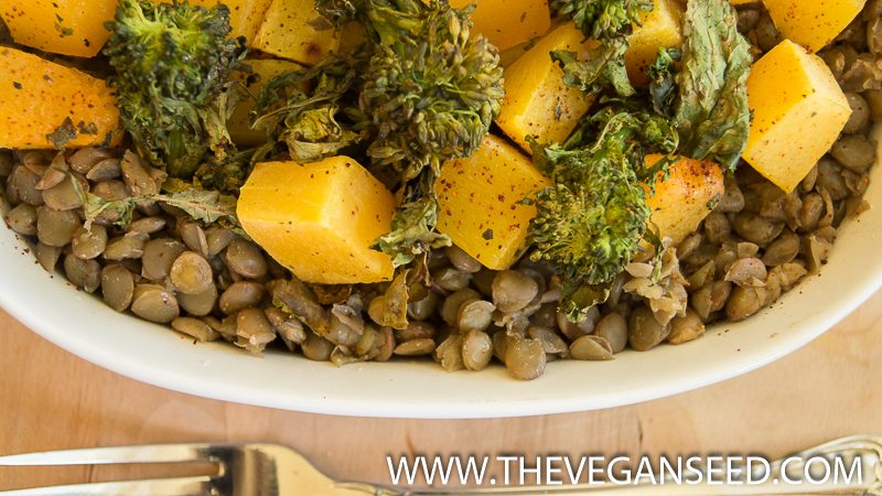 Butternut and Broccoli Rabe on Lentils